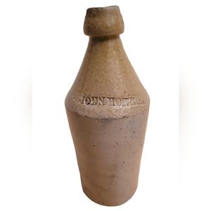 Antique John Howell cream beige pottery stoneware whiskey jug